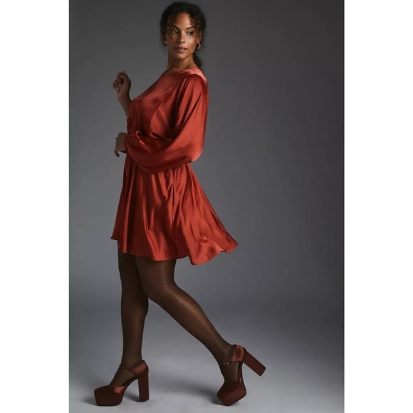 New Anthropologie Caballero Long-Sleeve Mini Dress $180 SMALL Red Motif - Picture 7 of 7